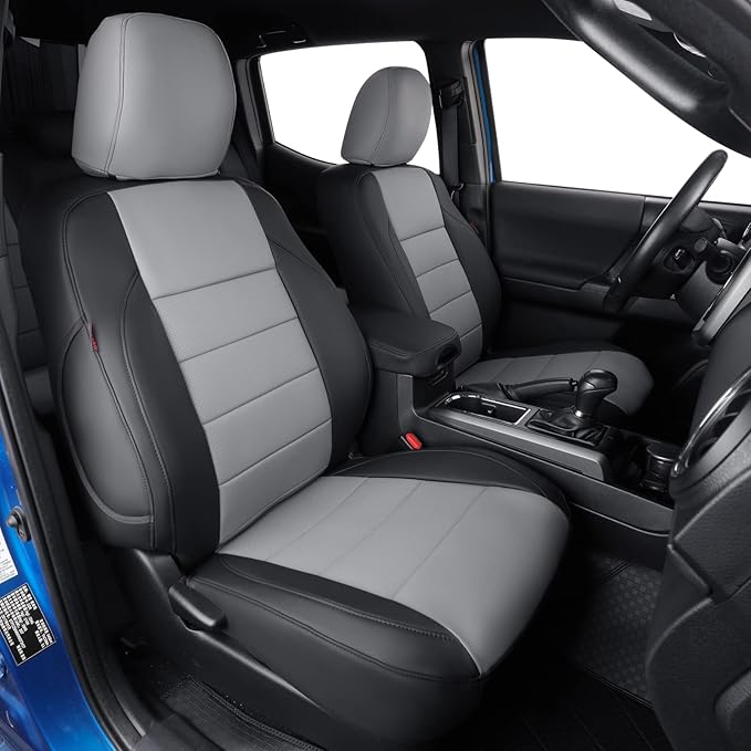 Tacoma Leather Seat Covers Full Set for 2016-2023 Toyota Tacoma Double Cab/Crew Cab SR,SR5,TRD Off Road,TRD Pro,TRD Sport,Limited,Fully Covered Waterproof Truck Seat Protector (Black/Gray) by Coverdream