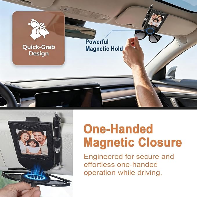 Sunglasses Holder for Car Visor, Magnetic Visor Clip with Photo Display | Universal Car Organizer for Sunglasses, Secure One-Hand Access Visor Sunglass Holder for Cars Trucks SUVs, 1 Pack White - Image 3