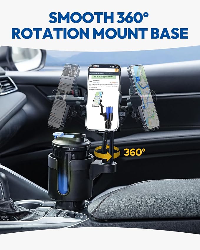 2-in-1 Cup Holder Cell Phone Holder,Adjustable 360° Rotation Universal Phone Holder Fits 4.0-7.0" Devices, Compatible with 12-40 oz Bottles - Image 5