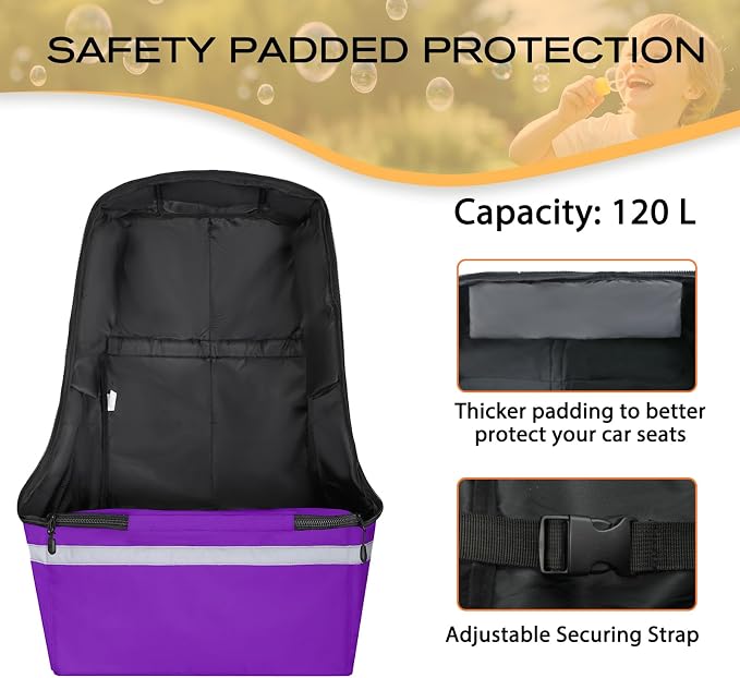 LARIPOP Car Seat Travel Bag for Airplane, Universal Gate Check Car Seat Bag, Padded Backpack with Waist Belt, Reflective Strips & Protective Feet, Fits Infant Convertible Booster Seats, Purple - Image 4