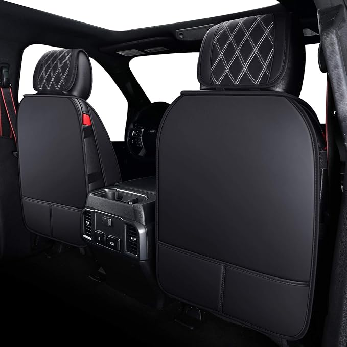 Car Seat Covers for Ford F150 F250 F350 F450 Truck (Black-White) | Custom Fit 2009-2026 F150 Crew Cab, 2017-2026 F250 F350 F450 Super Duty XLT STX XL Lariat Pickup, Waterproof Leather Full Set - Image 2