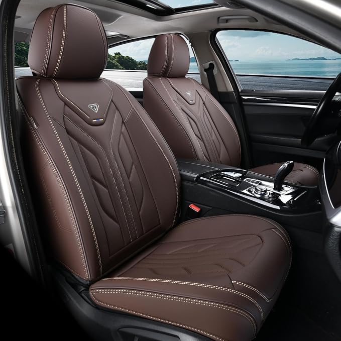 Coverado Front Seat Covers, Car Seat Covers Front Seats, Leather Seat Covers for Cars, Automotive Seat Covers Car Seat Protector Car Accessories Fit for Most Sedans SUV Pick-up Truck(Coffee) by COVERADOAUTO