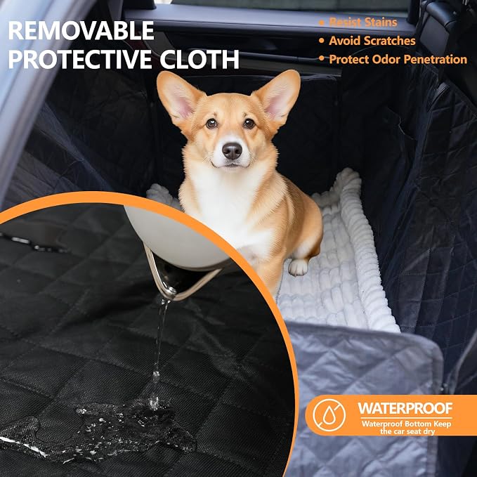 Dog Car Seat Cover 2 Piece Seat Waterproof Hammock and White Cover | Scratch Proof Nonslip Back Seat Pet Bed Mat for Travel Durable Soft Back Seat Covers for Cars Trucks and SUVs - Image 4
