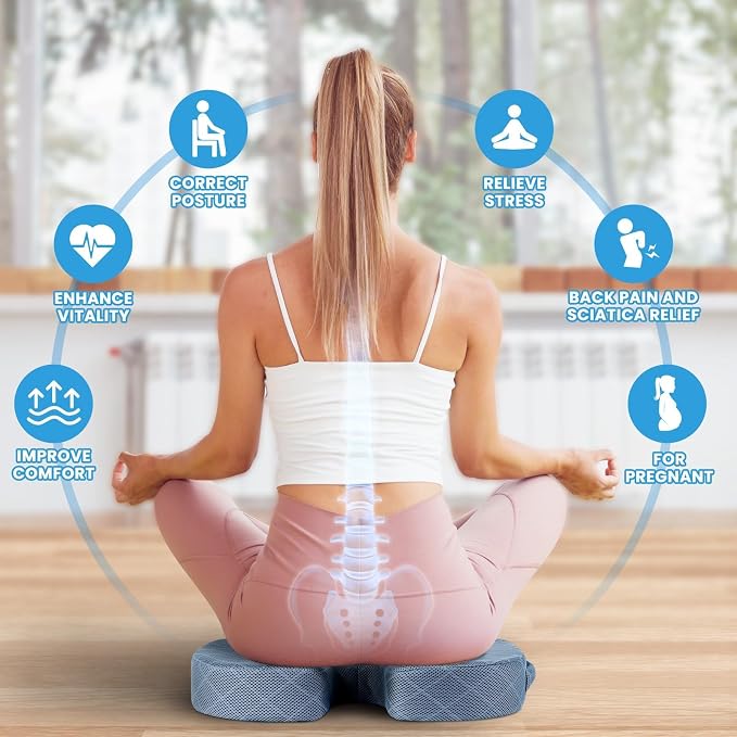 Memory Foam Office Chair Seat Cushion - Light Blue, X-Large | for Car Seat, Airplane, Desk Chair - Sciatica & Hip & Coccyx Pain Relief Cushion for Long Sitting Office Workers, Car Drivers - Image 4