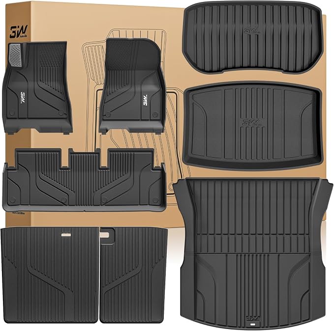 3W Floor Mats with Metal Pedal for Tesla Model 3 Highland 2024-2026 | Full Set with Seatback Protector, TPE All Weather Custom Fit Rear Trunk Mat,Cargo Liner Model 3 Accessories, Black by 3W