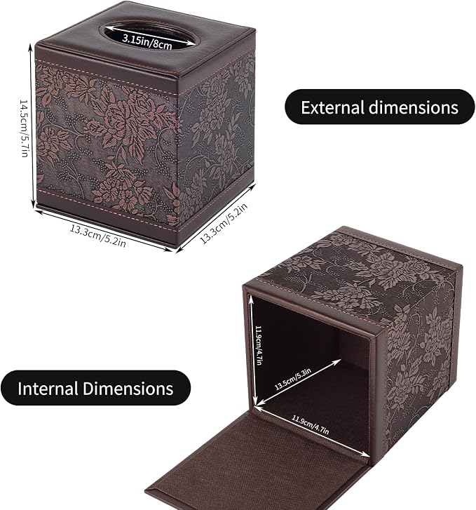Tissue Box Cover Square,Modern Leather Tissue Box Holder for Napkin Facial Paper Organizer Bottom with Magnet Reinforcement for Home/Hotel/Restaurant/Office/car/Living Room(Retro) - Image 3