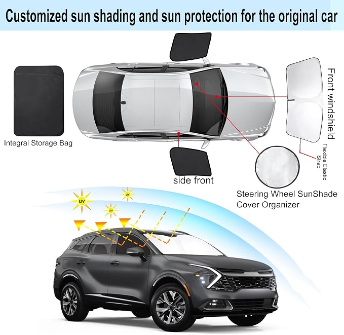 3PCS Car Window Shades Front Windshield Sun Shade Foldable Window Shade Custom Fit for 2023 KIA sportage Accessories Car Shades for Front Windows Anti-UV Rays Block Heat - Image 3