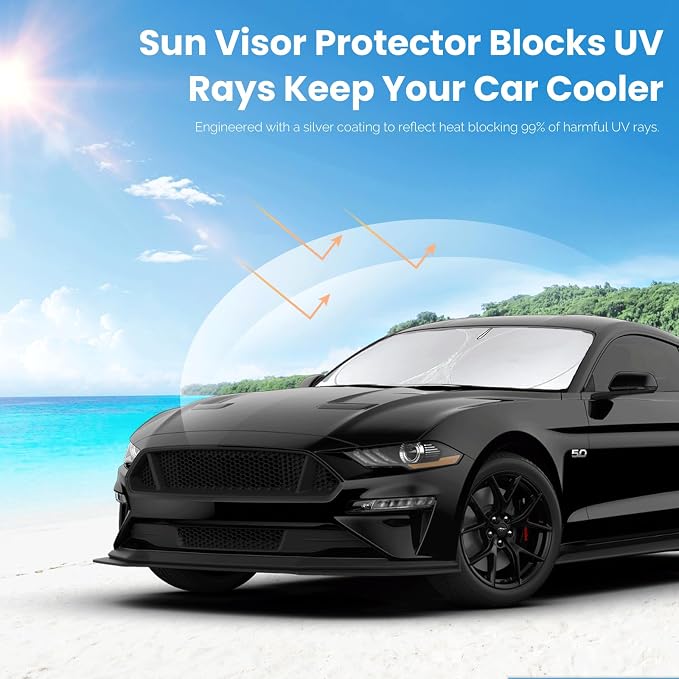 Windshield Sun Shade for Ford Mustang 2015-2025 2026 Sunshade Window Shield | Custom Fit Mustang Foldable Front Windshield Cover Sun Visor Protector Block UV Ray - Image 6