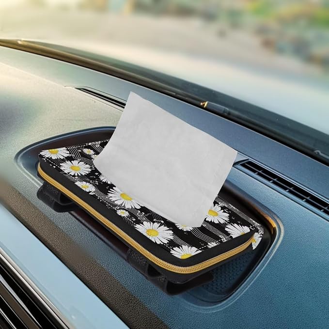 Biyejit Car Tissue Holder, Music Daisy Car Decorative Hanging Napkin Case, PU Leather Tissue Box for Car Sun Visor, Backseat - Image 5