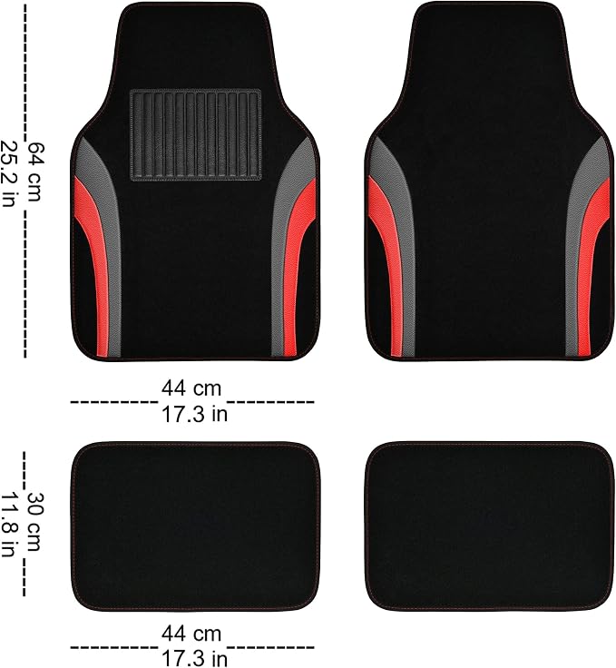 CAR PASS Leather Sporty Car Floor Mats Carpet, Universal Waterproof Automotive Floor Mat Fit for Sedans, Cars, Mid Trucks, Vans, SUV, Set of 4 (Black and Red) - Image 4