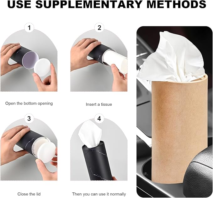 4 PCS Car Tissue Holder, Refillable Round Napkins Containers with Papers Inside, Convenient Travel Tissue Tubes Facial Paper Towel Cylinders for Vehicle Cup Holders (Kraft) - Image 5