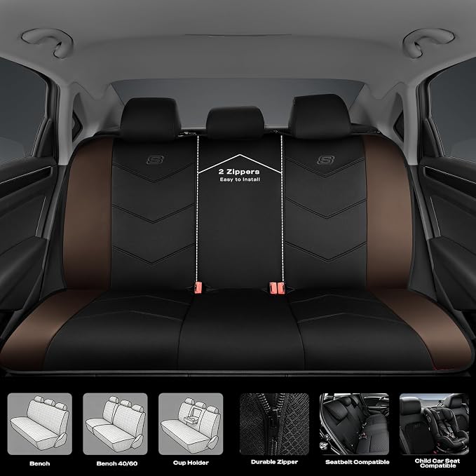 Skechers Memory Foam Seat Covers,Leather Car Seat Covers, Ultimate Comfort & Support Seat Covers Full Sets Airbag Compatible, Automotive Universal Fit Most for SUVs, Vans, Sedans, Cars, Trucks,Brown - Image 7