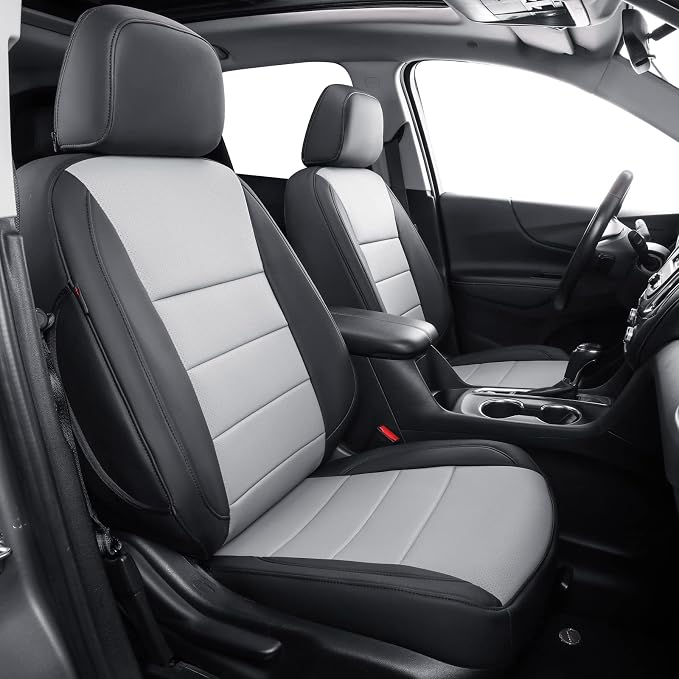Silverado Seat Covers for 2014-2018 Chevy Silverado/GMC Sierra 1500/HD 2500/3500 DoubleCab Pickup Seat Cover,Fully Covered,Waterproof Truck Leather Seat Protector(Full Set,Black/Grey) by Coverdream