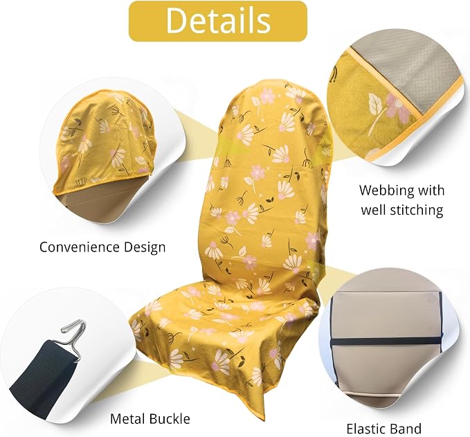 Waterproof Car Seat Cover for Front Seats, Protector for Cars SUVs Trucks, Sweat Towel Seat Covers Bucket for Gym, Workout, Beach, Hiking, Running and Swimming(Chamomile and Yellow, 2PCS) - Image 3