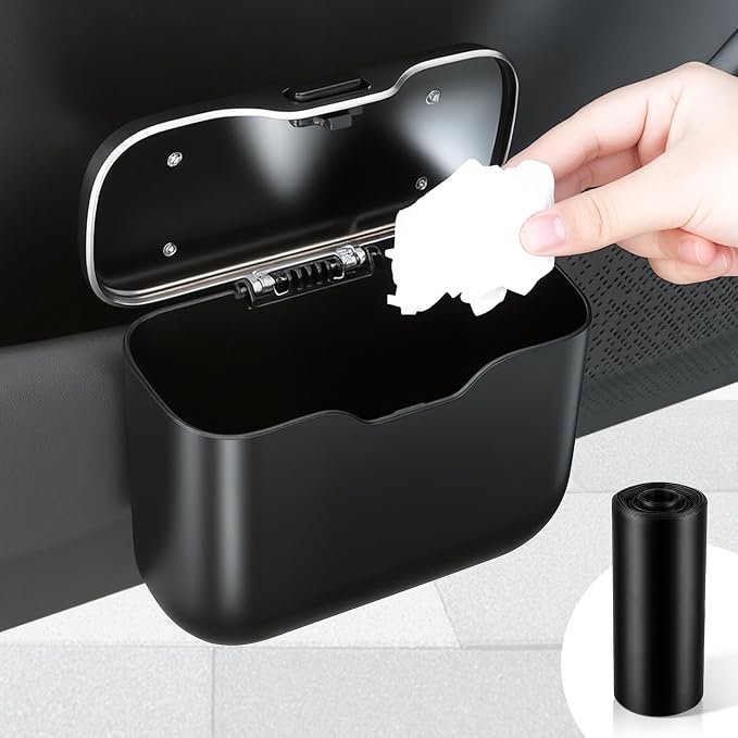 UYYE Car Trash Can, Car Garbage Bin with Lid & Handle - Leak-Proof Mini Trash Can for Car, Truck, SUV - Essential Car Accessories for Organization (Black) by UYYE