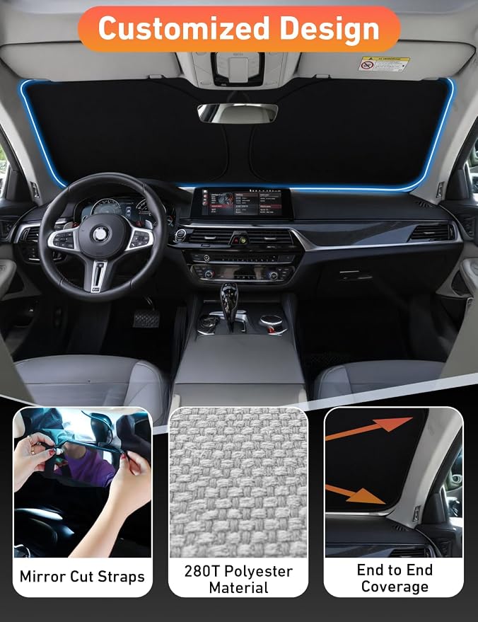 EcoNour Windshield Sunshade Compatible for BMW X3 2018-2024, 2025, 2026 | Including sDrive30i, xDrive30i, M40i, and Hybrid Trims, Sun Visor for Front Window Sun Shade Cover, Car Accessories - Image 3