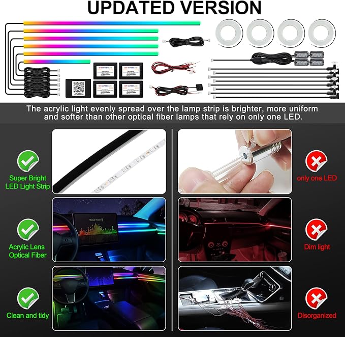 Dreamcolor Acrylic Interior Car LED Strip Light with Wireless APP, RGB 22 in 1 with 175 inches 593 LEDs Fiber Optic Ambient Lighting Kits, 16 Million Colors Sound Active Function Car Neon Lights - Image 5