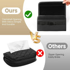 WHHMK Large Car Tissue Holder, Refill Easily Clamshell Opening, Black 1PC | Tissue Box Cover Keep Car Tidy, Premium PU Leather Backseat Napkin Rectangle Organizer in Auto, Fits 100-150 Count Tissues - Image 3