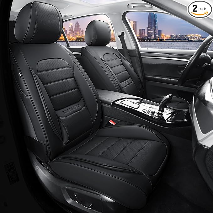 Front Car Seat Covers, 2Pcs Universal Leather Seat Covers for Cars, Full Coverage Waterproof Automotive Seat Covers, Breathable Front Seat Covers for Most Trucks, SUVs, Sedans, Black by COVEREMPIRE
