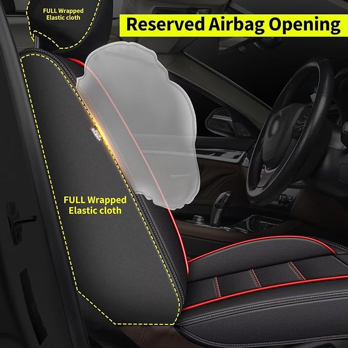 IKABEVEM Car Seat Covers Fit for Toyota Corolla 2017-2019: Full Set Luxury Leather Automotive Seat Covers, Car Seat Protector(5 Seats, Black&Redline) - Image 4