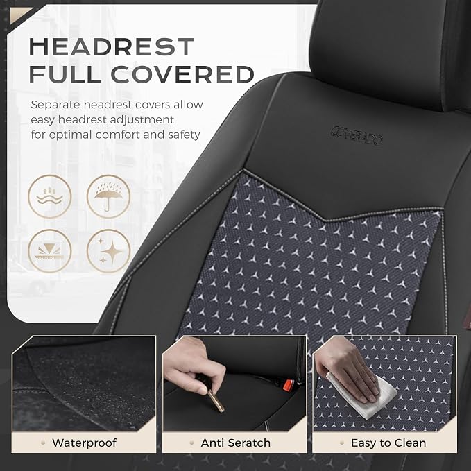 Coverado Front Seat Covers, Breathable Mesh & Leather Car Seat Protectors, Black Driver Seat Cover, Car Seat Cushions, Universal Automotive Seat Covers Fit for Most Sedans SUV Truck, Black - Image 4