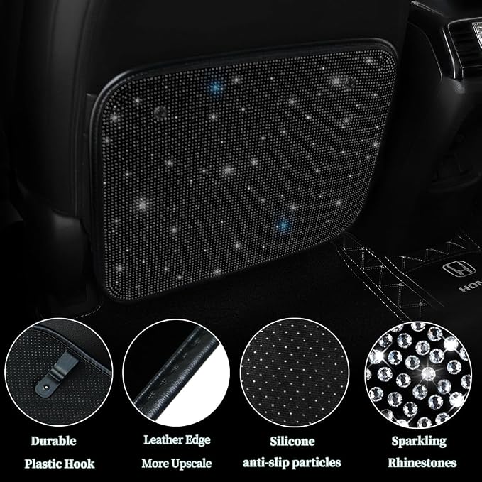 Sparkling Diamond Car Kick Mats Back Seat Protector |Cute Kick Mats Protect from Dirt Mud | Seat Back Protector with Bling Crystal Rhinestone Car Interior Decor Accessories Black 2Pcs - Image 2