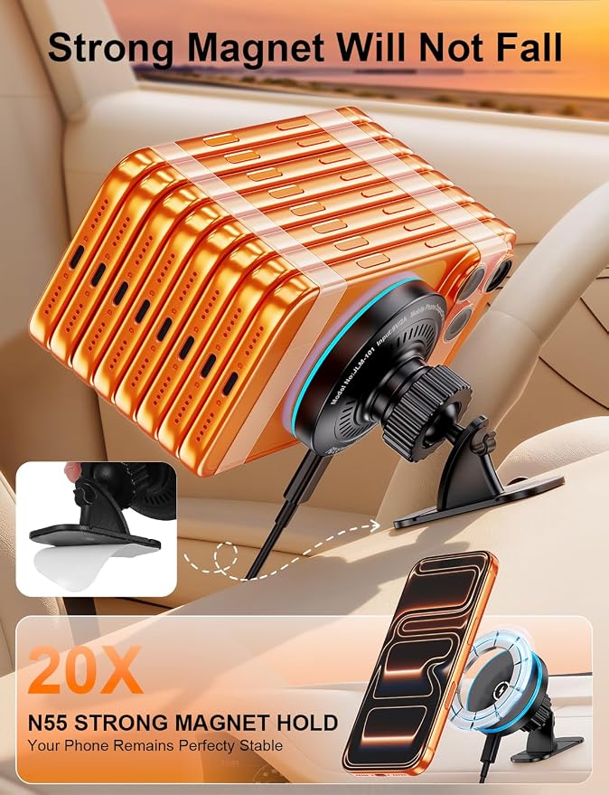 for Magsafe Car Mount Charger, [100% Stable] 15W 2 in1 Magnetic Wireless Car Charger, Vent/Dashboard Phone Holders for Your Car for Women Men Car Phone Holder Car Charger for iPhone 17 16 15 14 13 - Image 4