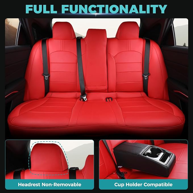 Custom Seat Covers for Toyota Camry 2018-2024, Red | Only Fit for Camry LE/SE/SE Nightshade 2018-2024, Not for Hybrid, Full Coverage, Faux Leather, Scratch-resistant, Easy-clean - Image 5