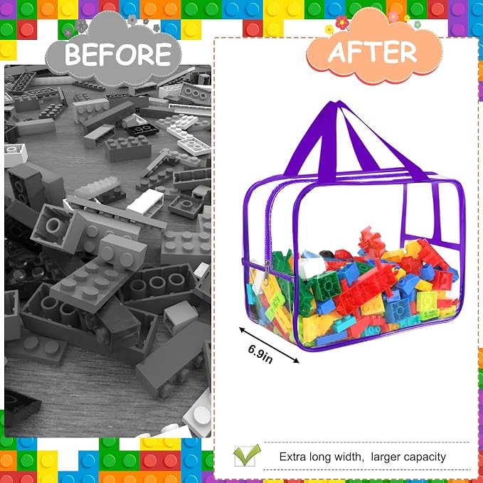 6 Colors Widen X-Large Storage Bags 12.6×9.25×6.9In with Labels, Reusable Clear PVC Board Game Storage, Travel Waterproof Organizer Bags with Zipper for Building Blocks, Puzzle, Stuffed Animals - Image 4