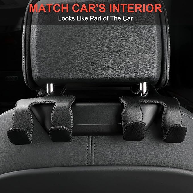 AMVOYOA Car Purse Hook, 2 in 1 Car Seat Headrest Hooks Durable Hanger Storage Holder Leather Organizer for Hanging Grocery Bags, 2 Pack, Brown - Image 2