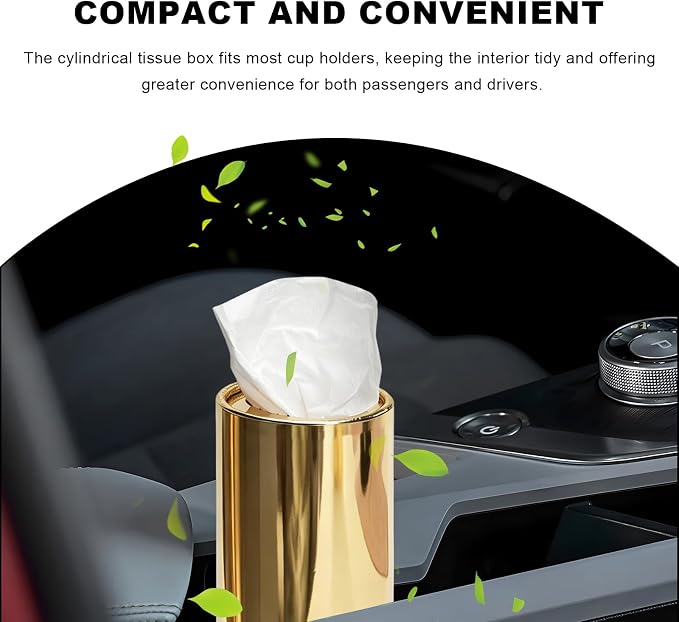 4 PCS Car Tissue Holder, Refillable Round Napkins Containers with Papers Inside, Convenient Travel Tissue Tubes Facial Paper Towel Cylinders for Vehicle Cup Holders (Golden) - Image 4