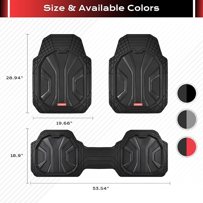 Coverado Car Floor Mats for Cars, Waterproof All Weather Floor Mats, Deep Dish Car Mats, Universal Trim to Fit Automotive Floor Mats for Trucks Car Accessories for Cars SUV Truck (3 Pcs,Black) - Image 7