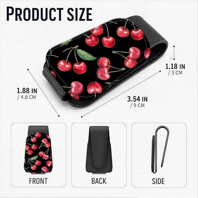 Leather Magnetic Sunglass Holder for Car Sun Visor, Cute Eyeglass Ticket Card Hanger Clip, Universal Auto Interior Accessories for SUV Pickup Truck, Cherry Pattern - Image 3