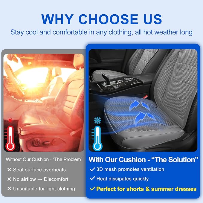 2 Pack Gray Ventilated Cooling Car Seat Covers for Summer | 3D Air Mesh, PU Leather, Breathable, with Storage pocket, Non-slip, Universal Fit for Car Truck SUV, Easy to Install - Image 4