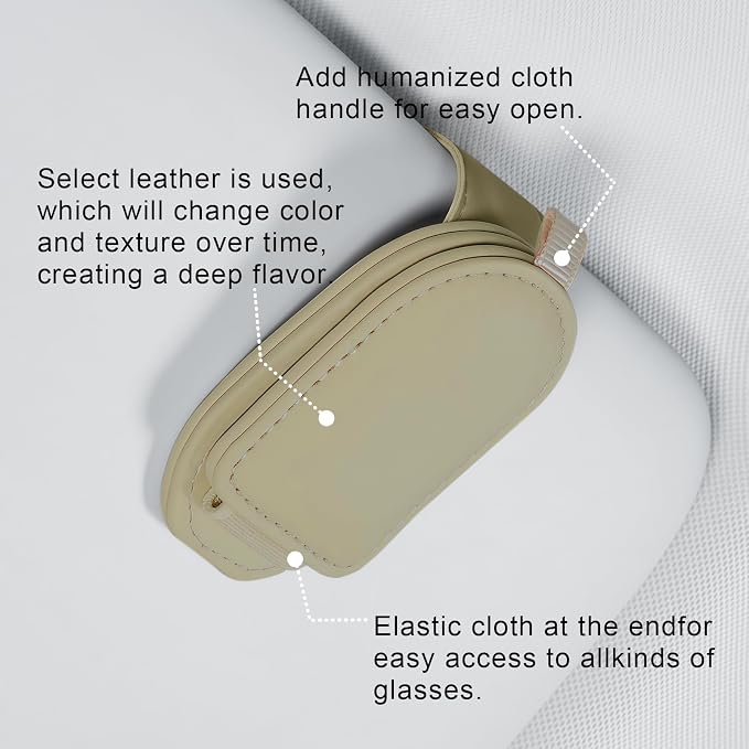 Sunglass Holder for Car Visor, Magnetic Leather Eyeglass Holder, Universal Car Sunglass Organizer Visor Accessories for SUV Truck Pickup, 2 Pack (Beige) - Image 4