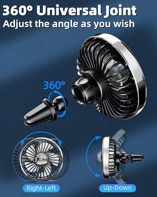 USB Car Ven Fan with Color Light, 360°Rotatable Mini Portable Clip on Fans that Blow Cold Air, Car Ac Air Vent Booster Fan Small Cooler Cooling Fan for Vehicle, Van, Truck, SUV, Rv, Utv Cab - Image 5