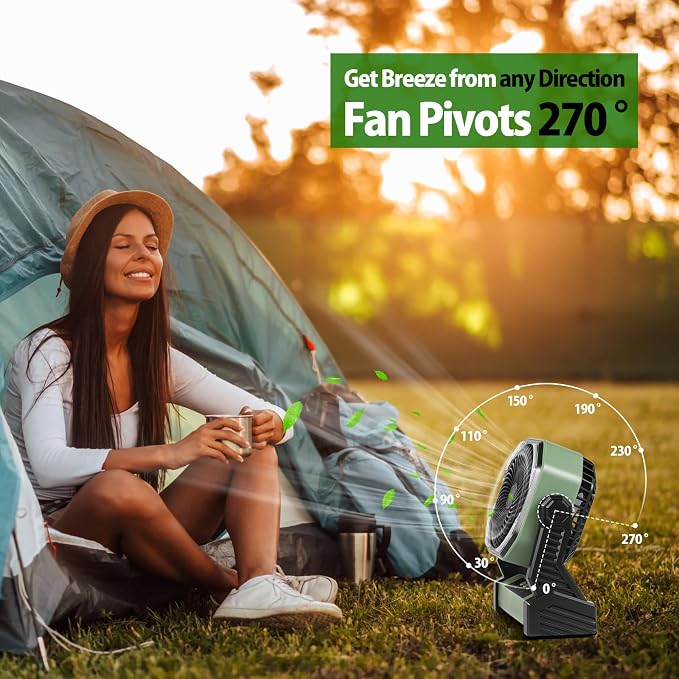 20000mAh Battery Powered Camping Fan, 58Hrs Rechargeable Portable Fan, 400LM Light, 360° Hook, Whisper Quiet Battery Operated Fan for Outdoor Car Travel Gear Essentials Power Outages Co-brand AMACOOL - Image 4