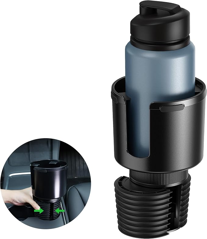 Quick-Install Car Cup Holder Expander, Space-Saving Cup Holder for Car with Offset Design, Non-Slip Large Water Bottle Holder Expander, Compatible with Owala, Stanley, Yeti Cups (24oz to 64oz) by SAGRUILA
