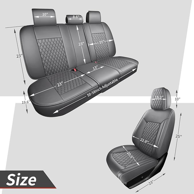 Gray High-Density Nappa Leather Automotive Car Seat Covers Full Set | Univerasal Fit,3D Contoured,Full Coverage,Waterproof,ThickTexture Nappa Leather,for most Suvs Trucks Sedans - Image 5