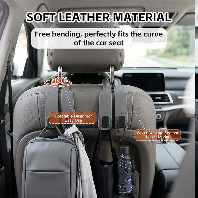 2 Pack Gray Car Headrest Hooks, Universal Car Purse Holder Seat Back Storage Hook, Multifunctional Automotive Interior Organizer for Bags Purses Groceries - Image 3