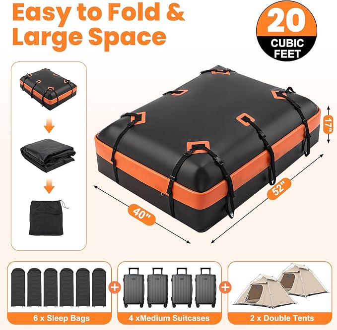 DUMOS Car Roof Bag Cargo Carrier Waterproof 20 Cubic Feet for All Vehicles | Rooftop Bag with Anti-Slip Mat, Combination Luggage Lock, Reinforced Straps & Door Hooks, Fit Vehicles with/without Roof Rack - Image 3