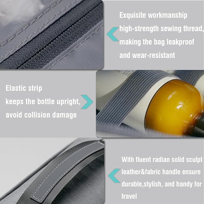 L&FY Travel Toiletry Bags With Hanging Hook, Large Capacity Travel Cosmetic Makeup Organizer, Gifts For Women Men,Travel Accessories-Grey - Image 5