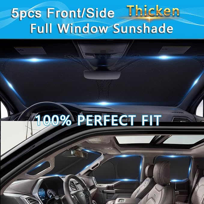 KMF 5pcs Thicken Car Sun Shades for Hyundai Santa Cruz 2022-2025 2026 Accessories, Car Window Covers Sunshade for Windshield Side Rear, Truck UV Block and Privacy Blackout for Camping - Image 4