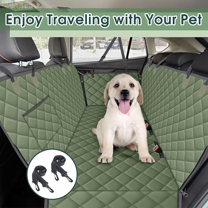 NECKORY Waterproof Dog Car Seat Cover for Back Seat - Durable, Scratch Proof Pet Hammock with Nonslip Design & Storage Pockets, Fits Cars, SUVs, Trucks- S, Green - Image 7