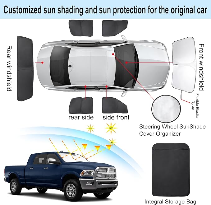 TINGLU Window Shades for Dodge RAM 2500 3500 2010-2026 Accessories Car Side Full Windows Rear Windshield Sun Shade Sun UV Rays & Privacy Protection for Camping,Napping&Relaxing 6PCS - Image 3