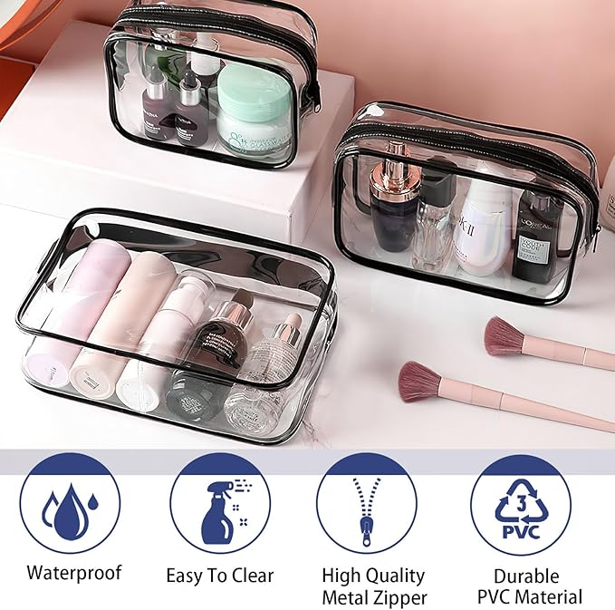 18 Pieces Clear Cosmetics Bag Bulk, TSA Approved Toiletry Bag for Travel, Clear Zippered Cosmetic Makeup Pouch, Waterproof Vinyl Plastic Organizer Case for Vacation Bathroom (Small) - Image 3