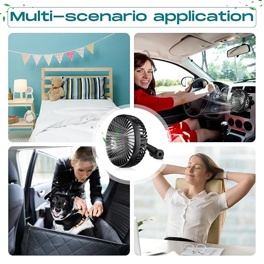 Glooglitter 2 Pcs Car Fan USB for Rear Seat Passenger Portable Headrest 360 Degree Rotatable 3 Speed 12v/ 24v Automobile Ventilation Fan with Clip for SUV Backseat, RV, Vehicles(Classic,Black) - Image 7