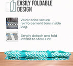 Extra Large Utility Tote Bag - Oversized Collapsible Reusable Wire Frame Rectangular Canvas Basket With Two Exterior Pockets For Beach, Pool, Laundry, Car Trunk, Storage - Geometric Teal - Image 6
