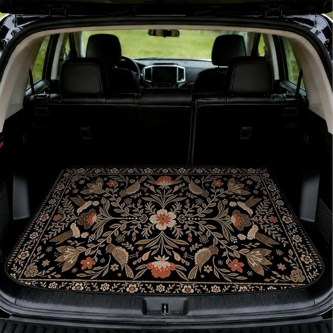 Car Trunk Mat for SUV, 31"x47" Dark Vintage Floral Cargo Liner Protector | All Weather Universal Cargo Liners for Dogs, Car Accessory for SUVs/Sedan/Wagons, Durable Non-Slip Washable Rear Cargo Mat by Unknown