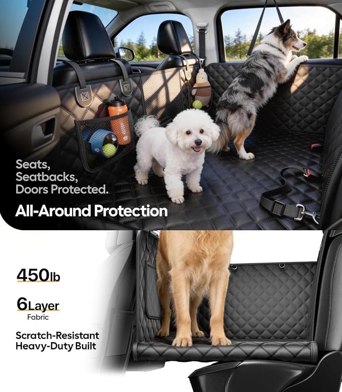 Wigoo Dog Car Seat Cover for Back Seat, Hard Bottom Support, Waterproof | 450lbs Support, Anti-scratch Dog Hammock for 1–4 Medium Dogs, Backseat Protector, Car Bed Extender for SUV, Size-L, Black - Image 3